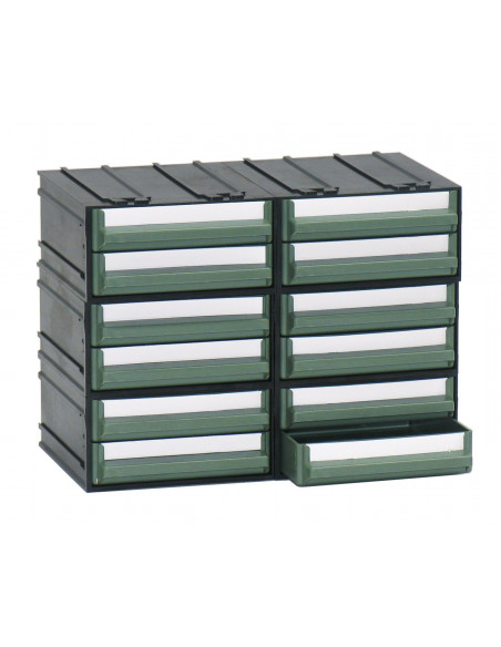 Cassettiera modulare con corpo nero e 12 cassetti verdi - Modello B