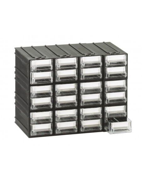 Cassettiera modulare con corpo nero e 24 cassetti trasparenti - Modello T/A