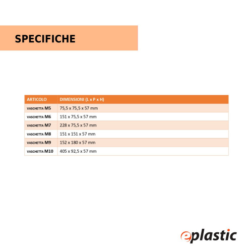 Vaschetta M8 in plastica milleusi