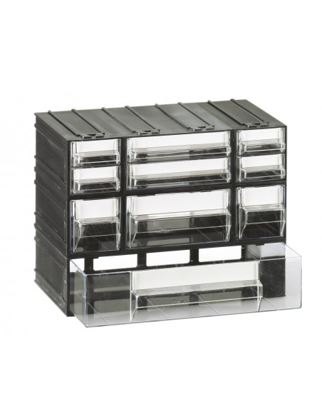 Cassettiera modulare con corpo nero e 10 cassetti trasparenti - Modello T/M