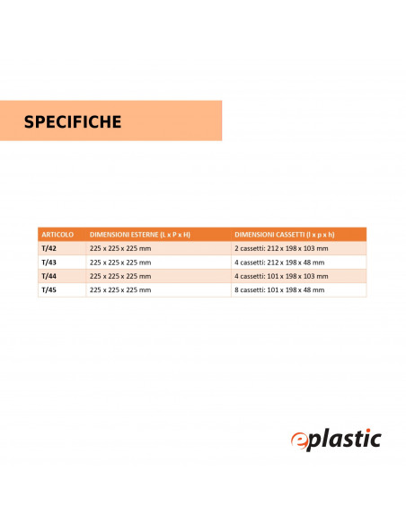 Cassettiera modulare con corpo nero e 2 cassetti trasparenti - Modello T/42