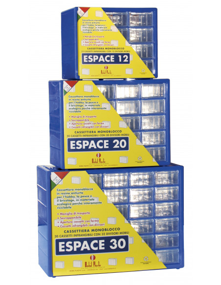 Cassettiera Monoblocco in Resina antiurto con 30 cassetti infrangibili e 30 divisori estraibili - Modello Espace 30