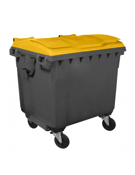Cassonetto 1100 litri con 4 ruote bicolor con fondo grigio e coperchio piano colorato per raccolta differenziata