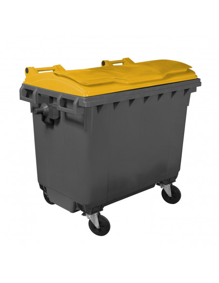 Cassonetto 660 litri con 4 ruote bicolor con fondo grigio e coperchio piano colorato per raccolta differenziata