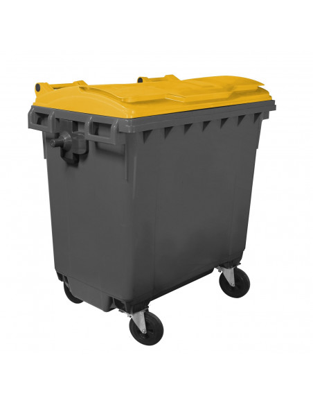 Cassonetto 770 litri con 4 ruote bicolor con fondo grigio e coperchio piano colorato per raccolta differenziata