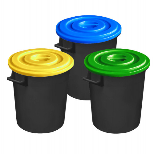 Kit 3 bidoni industriali neri per raccolta...