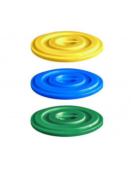 Kit 3 bidoni industriali neri per raccolta differenziata con coperchi colorati