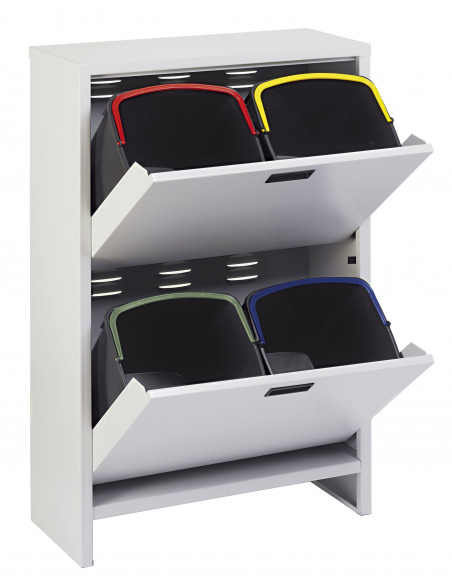 Mobile in metallo con 2 cassetti ad apertura basculante e 4 secchi da 20 litri per raccolta differenziata - Modello Eco Air 100/