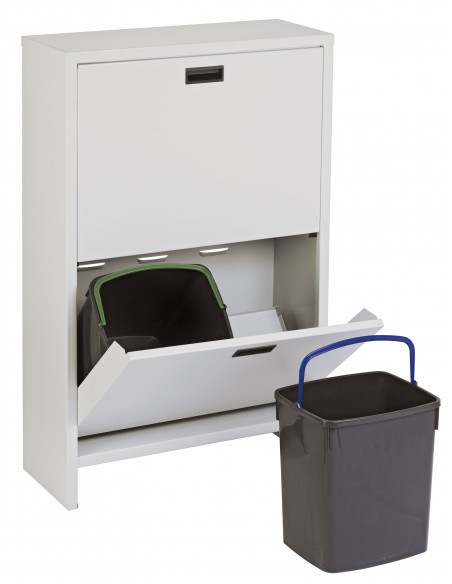 Mobile in metallo con 2 cassetti ad apertura basculante e 4 secchi da 20 litri per raccolta differenziata - Modello Eco Air 100/