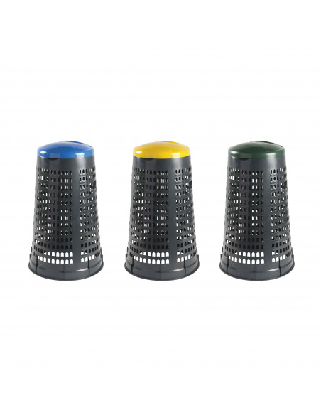 Set 3 trespoli 110 litri per raccolta differenziata - fondo grigio e coperchi colorati