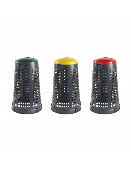 Set 3 trespoli 110 litri per raccolta differenziata - fondo grigio e coperchi colorati