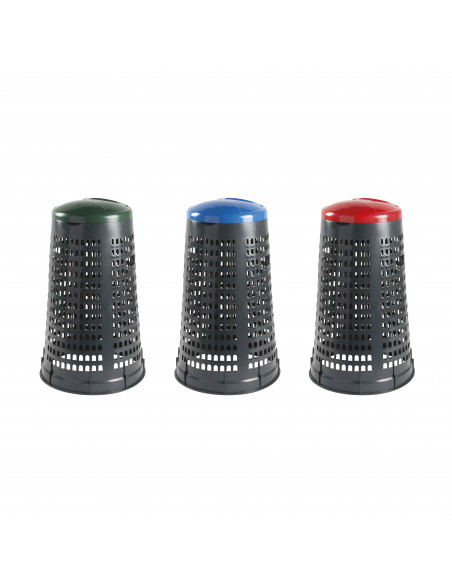 Set 3 trespoli 110 litri per raccolta differenziata - fondo grigio e coperchi colorati
