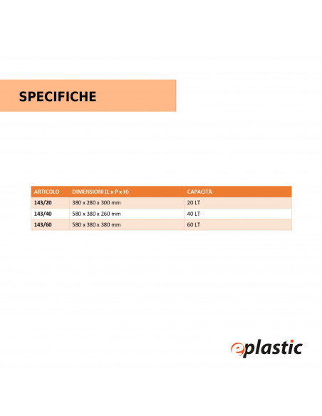 Cassa chiusa Food Box 60 litri con coperchio e idonea al contatto alimentare