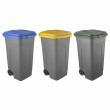 Set 3 bidoni 100 litri per raccolta differenziata - fondo grigio e coperchi colorati