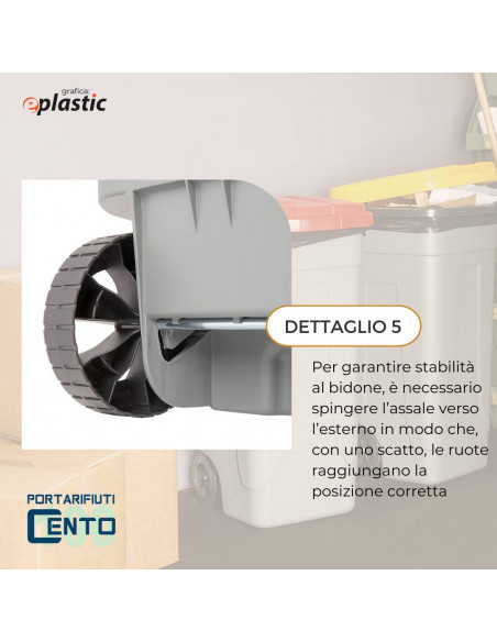 Set 4 bidoni 100 litri per raccolta differenziata - fondo grigio e coperchi colorati