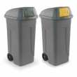 Set 2 bidoni 100 litri per raccolta differenziata - fondo grigio e alette basculanti colorate