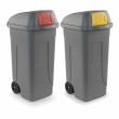Set 2 bidoni 100 litri per raccolta differenziata - fondo grigio e alette basculanti colorate
