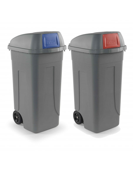 Set 2 bidoni 100 litri per raccolta differenziata - fondo grigio e alette basculanti colorate