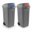 Set 2 bidoni 100 litri per raccolta differenziata - fondo grigio e alette basculanti colorate