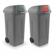 Set 2 bidoni 100 litri per raccolta differenziata - fondo grigio e alette basculanti colorate