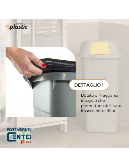 Set 2 bidoni 100 litri per raccolta differenziata - fondo grigio e alette basculanti colorate