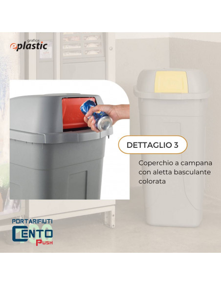 Set 2 bidoni 100 litri per raccolta differenziata - fondo grigio e alette basculanti colorate