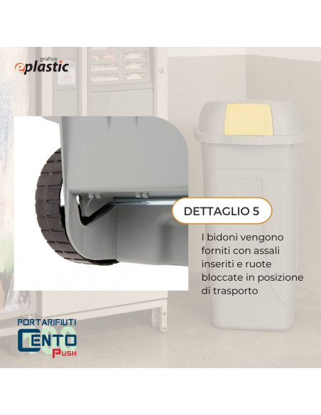 Set 2 bidoni 100 litri per raccolta differenziata - fondo grigio e alette basculanti colorate