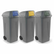 Set 3 bidoni 100 litri per raccolta differenziata - fondo grigio e alette basculanti colorate