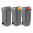 Set 3 bidoni 100 litri per raccolta differenziata - fondo grigio e alette basculanti colorate