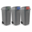  Set 3 bidoni 100 litri per raccolta differenziata - fondo grigio e alette basculanti colorate 