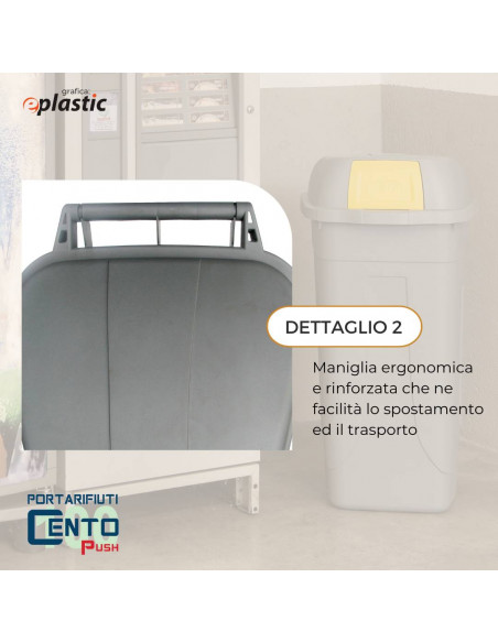 Set 3 bidoni 100 litri per raccolta differenziata - fondo grigio e alette basculanti colorate