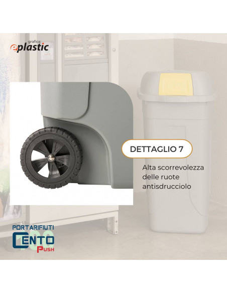 Set 3 bidoni 100 litri per raccolta differenziata - fondo grigio e alette basculanti colorate