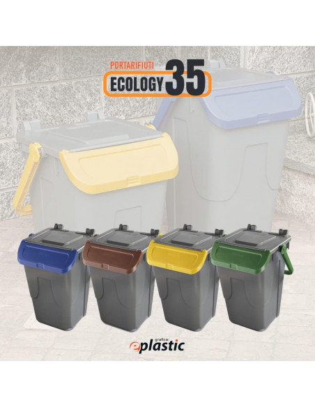 Bidone per raccolta differenziata 35 litri grigio con sportello basculante colorato - modello Ecology