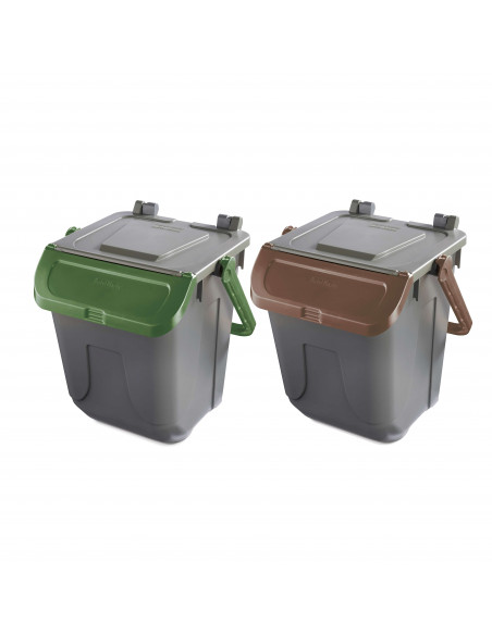 Set 2 bidoni 25 litri per raccolta differenziata - fondo grigio e coperchi basculanti colorati