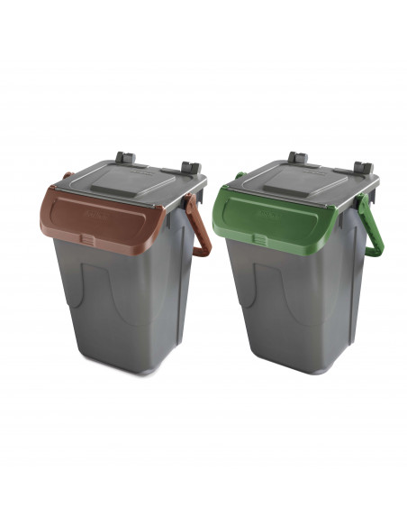 Set 2 bidoni 35 litri per raccolta differenziata - fondo grigio e coperchi con sportelli basculanti colorati