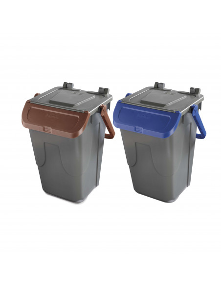 Set 2 bidoni 35 litri per raccolta differenziata - fondo grigio e coperchi con sportelli basculanti colorati