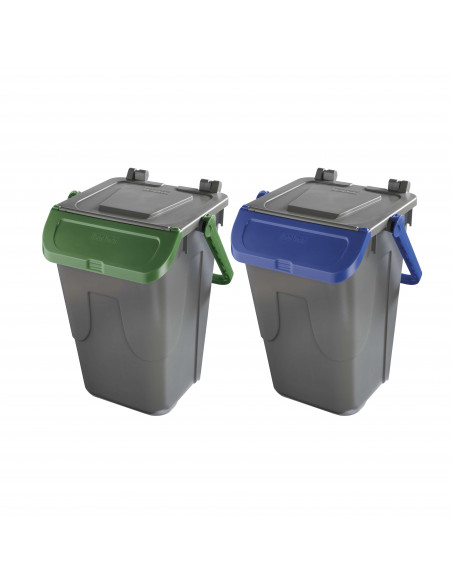 Set 2 bidoni 35 litri per raccolta differenziata - fondo grigio e coperchi con sportelli basculanti colorati