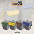 Set 3 bidoni 25 litri per raccolta differenziata - fondo grigio e coperchi con sportelli basculanti colorati