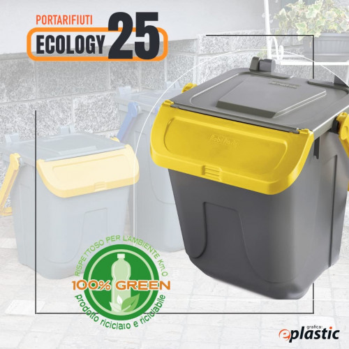 BIDONE RACCOLTA DIFFERENZIATA 100 litri con ruote Fondo grigio e coperchio rosso EUR 41,90