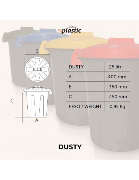 Bidone bicolor porta rifiuti 25 litri per raccolta differenziata - Modello Dusty
