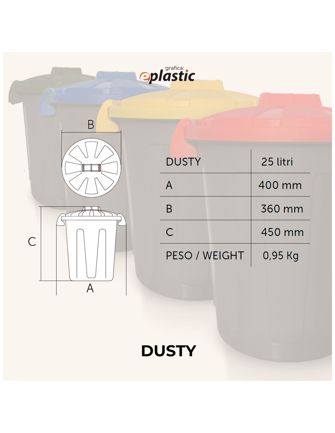 Bidone bicolor porta rifiuti 25 litri - Modello Dusty