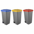 Set 3 bidoni 80 litri per raccolta differenziata - fondo grigio e coperchi colorati