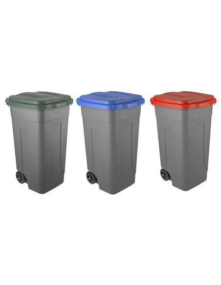 Set 3 bidoni 80 litri per raccolta differenziata - fondo grigio e coperchi colorati