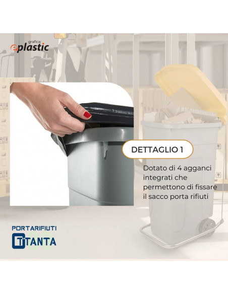 Set 3 bidoni 80 litri per raccolta differenziata - fondo grigio e coperchi colorati