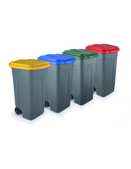 Set 4 bidoni 80 litri per raccolta differenziata - fondo grigio e coperchi colorati