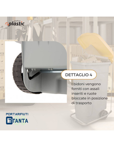 Set 4 bidoni 80 litri per raccolta differenziata - fondo grigio e coperchi colorati