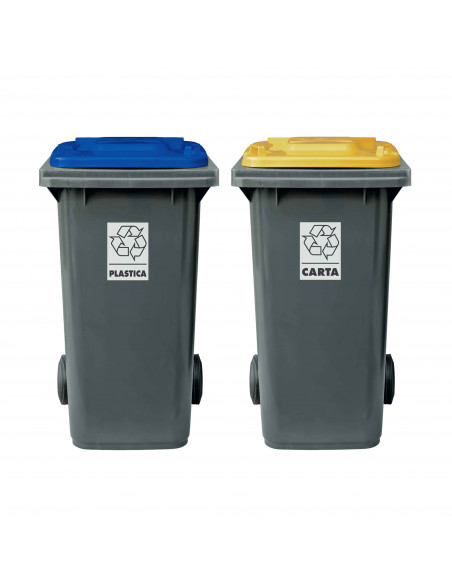 Set 2 bidoni 240 litri per raccolta differenziata - fondo grigio e coperchi colorati 