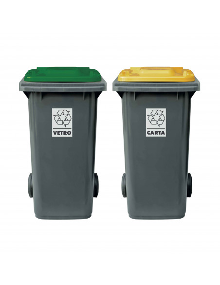 Set 2 bidoni 240 litri per raccolta differenziata - fondo grigio e coperchi colorati 
