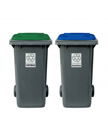 Set 2 bidoni 240 litri per raccolta differenziata - fondo grigio e coperchi colorati 