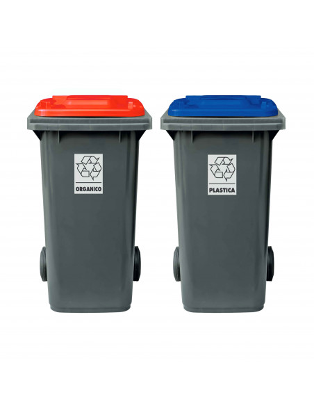 Set 2 bidoni 240 litri per raccolta differenziata - fondo grigio e coperchi colorati 